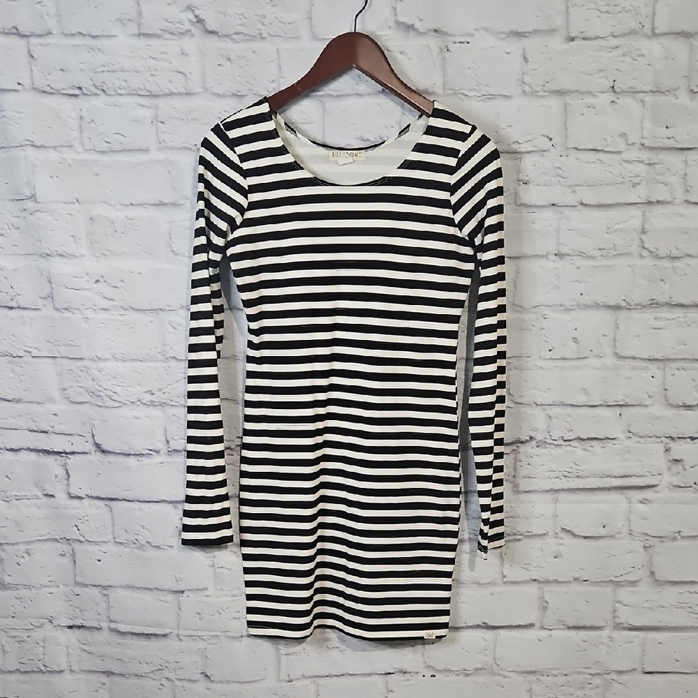 Billabong Monochrome Striped Long Sleeve Dress